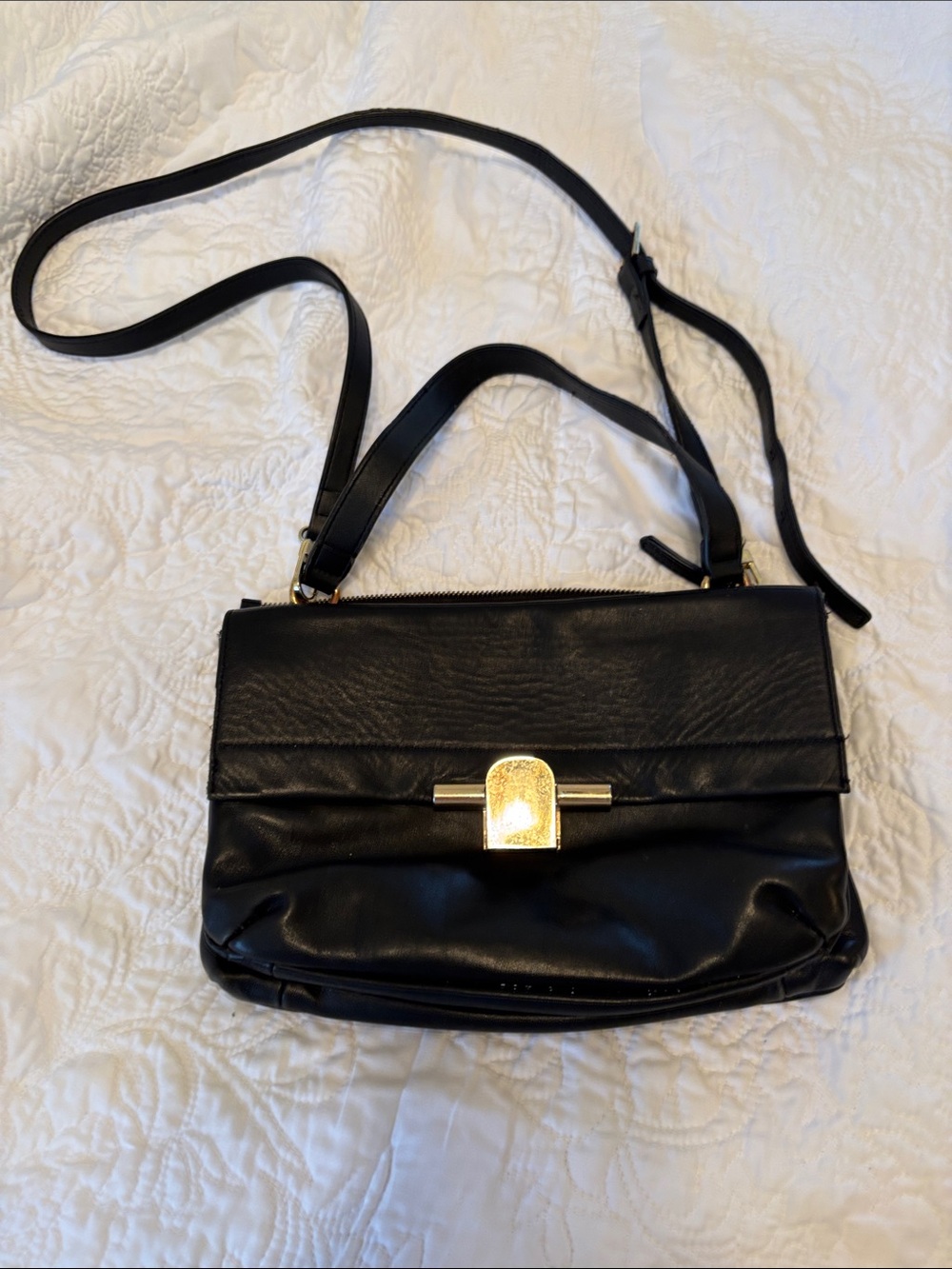 ANTONIO MELANI Black Leather Crossbody with Gold Clasp
